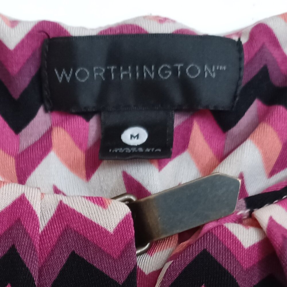 Women's Worthington Red/Black/Pink/Purple Zig-Zag Pattern Top Size Medium - Picture 3 of 8